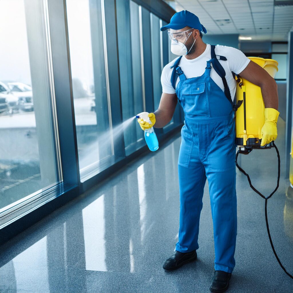 Firefly cleaning service company staff, deep Cleaning, disinfection of surfaces with antiseptic.