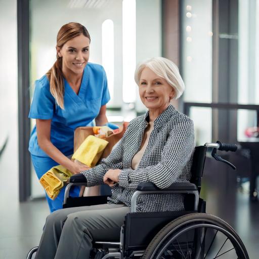 Firefly cleaning service company staff, eleder care giver, in wheel chair