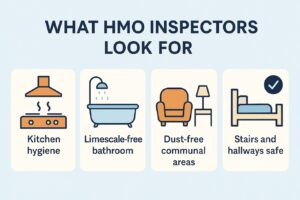 Why HMOs Face Stricter Cleaning Standards Houses in Multiple Occupation (HMOs) in Edinburgh are subject to more frequent inspections than standard rental properties. Landlords must comply with both local council HMO licence conditions and Tenancy Deposit Scheme (TDS) requirements. That means when tenants move out, cleanliness is more than just cosmetic — it’s part of compliance. Failing to meet these standards risks not only deposit disputes but also licence issues. HMO Cleaning Standards Landlords Should Expect HMO inspectors and letting agents look for a professional level clean across all communal and private areas. Below is a room-by-room breakdown. 1. Kitchens (High-Risk Area) Ovens, hobs, and extractor fans degreased Fridges and freezers emptied, defrosted, and sanitised Cupboards and worktops wiped inside & out Sinks, splashbacks, and tiles disinfected Floors mopped, skirtings dusted Inspector focus: Hygiene and food safety. 2. Bathrooms & Toilets Limescale removed from taps, shower heads, and tiles Toilets, sinks, and showers disinfected Grout scrubbed and mould treated Mirrors, screens, and chrome polished Inspector focus: Limescale-free fittings, no mould growth. 3. Communal Living Areas Carpets vacuumed and stained areas treated Hard floors cleaned and mopped Skirtings, switches, and handles wiped Furniture dusted and cleaned Cobwebs removed Inspector focus: General cleanliness and tenant safety. 4. Bedrooms Carpets vacuumed or shampooed Wardrobes, drawers, and desks wiped Windows and mirrors cleaned Walls free of blu-tack, posters, and marks Inspector focus: Condition for new occupants. 5. Hallways & Stairs Floors vacuumed/mopped Bannisters wiped Light switches and fittings cleaned Cobwebs removed Inspector focus: Safety and fire exits kept clean. Need a full checklist to cover every room in detail? Read our The Ultimate End of Tenancy Cleaning Checklist Edinburgh (Room-by-Room Breakdown) Why Fixed-Price HMO Cleaning Works Best Unlike single lets, HMO move-outs often involve multiple tenants leaving at different times, which makes cleaning tricky. A fixed-price end of tenancy cleaning package ensures the whole property is brought up to standard without hourly costs spiralling if extra work is needed. Want to know about the best in Edinburgh? Then read our Best End of Tenancy Cleaning Edinburgh: Cheapest Professional Cleaners Evidence Landlords Should Keep For deposit disputes and HMO licence compliance, landlords should keep: Before/after cleaning photos Signed cleaning checklist Invoices from professional cleaners Tenant inventory reports FAQ – HMO End of Tenancy Cleaning in Edinburgh Do HMOs require professional cleaning at move-out? Not by law, but most tenancy agreements and HMO licence conditions demand properties be returned to move-in standard. What do HMO inspectors check for? Kitchens, bathrooms, communal areas, and fire exits must be safe, clean, and hygienic. How much does HMO end of tenancy cleaning cost in Edinburgh? From £180–£300 depending on property size. MT Cleaners offers fixed-price packages. 